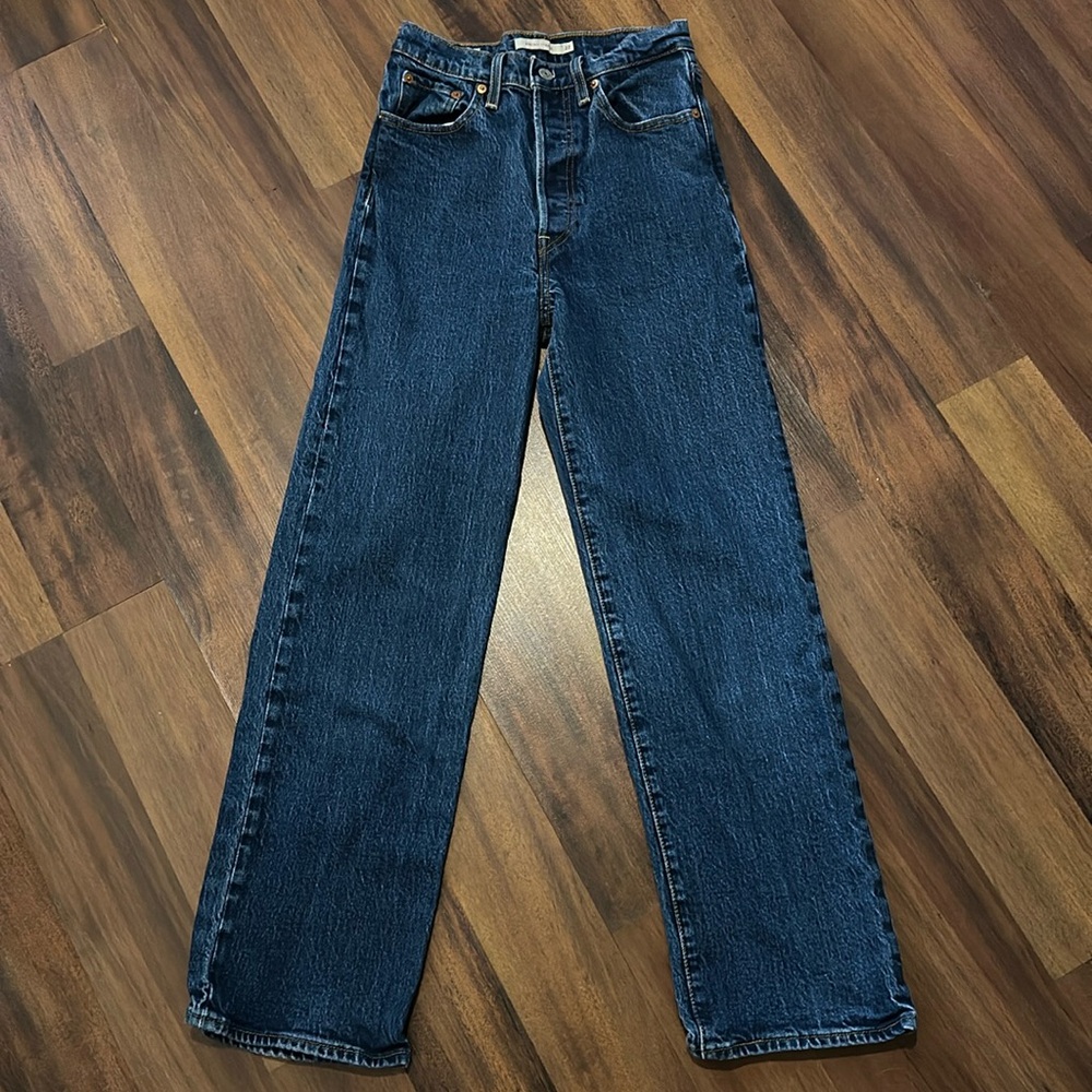 Levi’s Ribcage Straight Jeans Size 27- Blue Denim, High Waist, Button Up